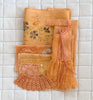 ANNATTO Plant Dyed Bundle Which Includes Repurposed Cottons, Linen, Trims, Lace, and Thread for Slow Stitching Projects